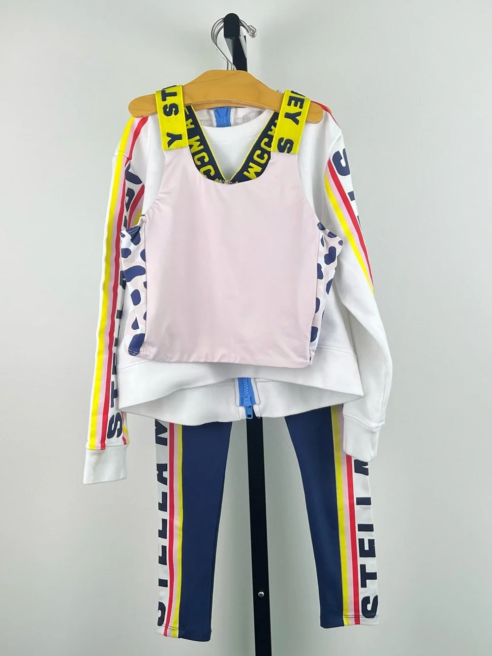 Stella McCartney Kids Girls Activewear Set, Sweater, Leggings, Top, White & Navy